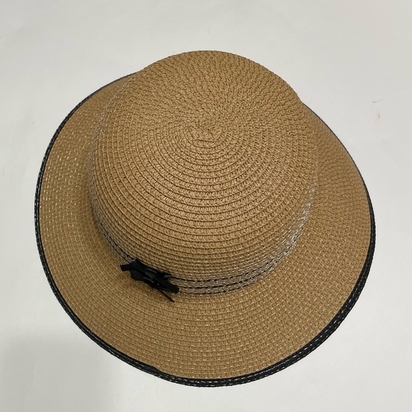 New MAGID HATS Womens Tan Woven Paper Brimmed Hat Black Banded Trim - Picture 8 of 11
